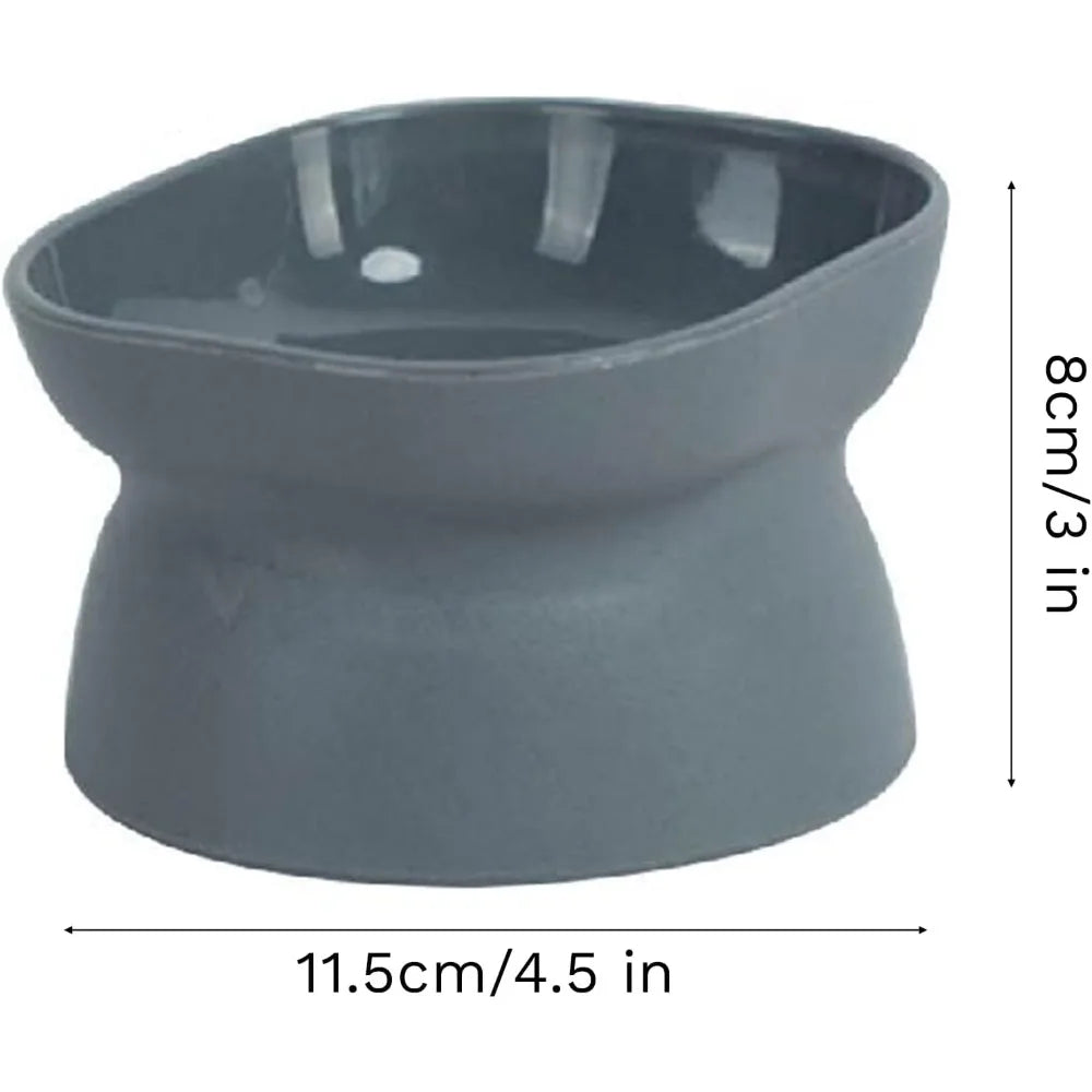 Double Sided Cat Food and Water Bowl Set for Indoor Cats Non Slip Pet Feeding Dishes with Elevated Stand for Small Dogs and Cats Anti Vomiting Slow Feeder Design Grey Color Modern Durable Ceramic Style Easy Clean Non