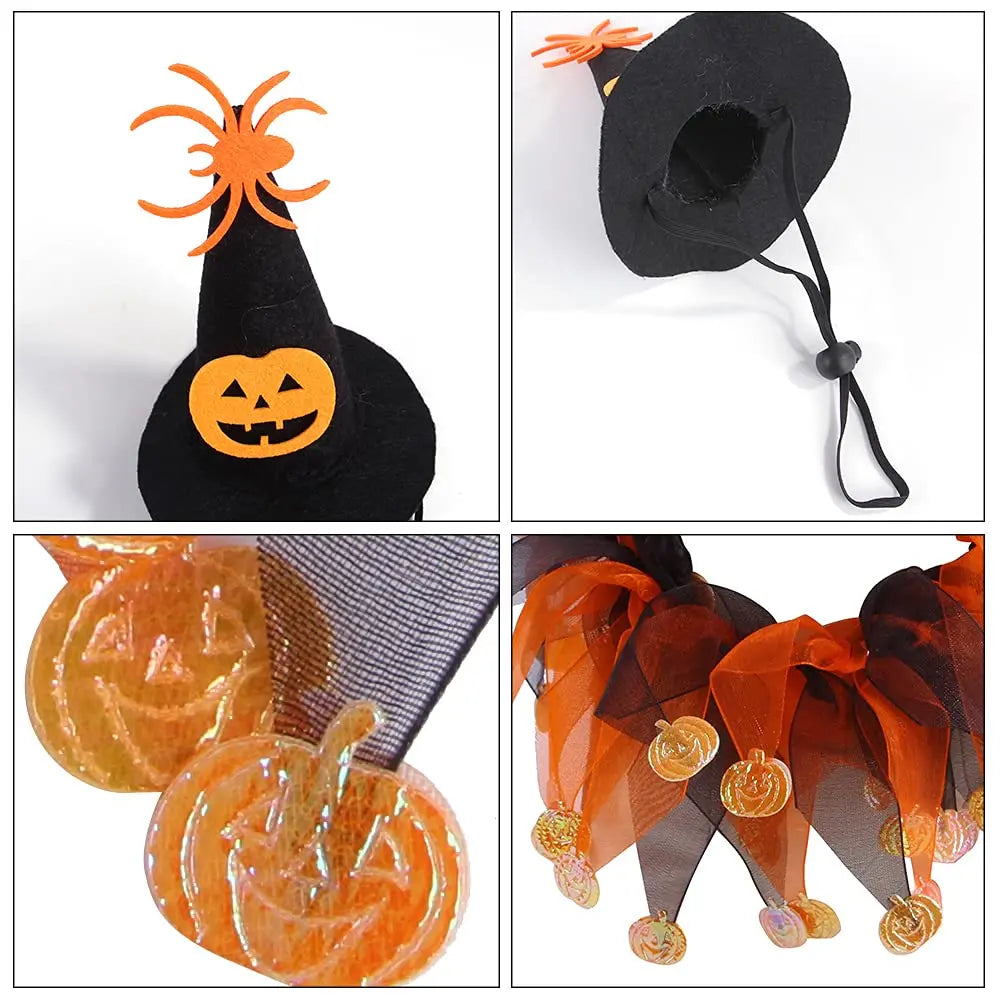 Cat Witch Halloween Costume Suit,  Small Dogs & Cats Tutu Collar and Witch Pumpkin Hat Cute Costume Suit Kitten Outfit Clothing for Birthday Party Thanksgiving Christmas Holiday