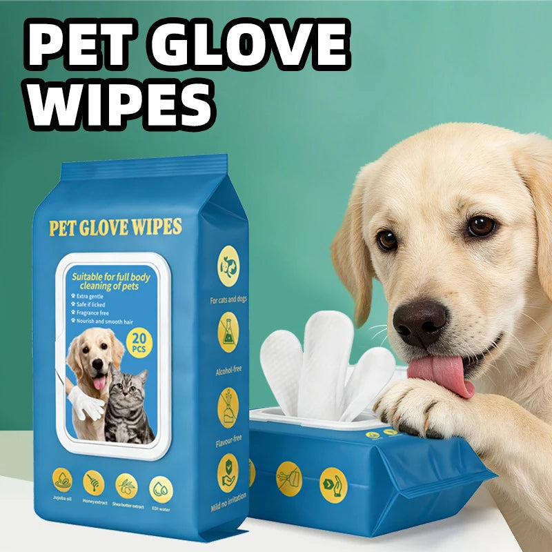 Pet No‑Rinse Glove Wipes for Cats & Dogs, Wash‑Free Disposable Grooming Gloves, Dry Bath Cleaning Wet Gloves Pet Supplies for Bathing Deodorizing