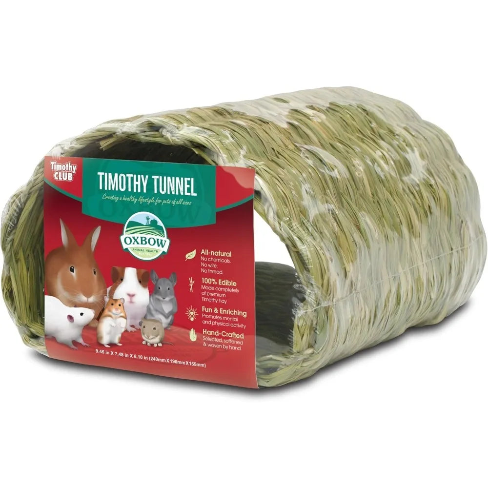 Small Pet Timothy Hay Chew Tunnel, Edible Cage Accessory for Rabbits Guinea Pigs Hamsters for Play and Teeth Maintenance