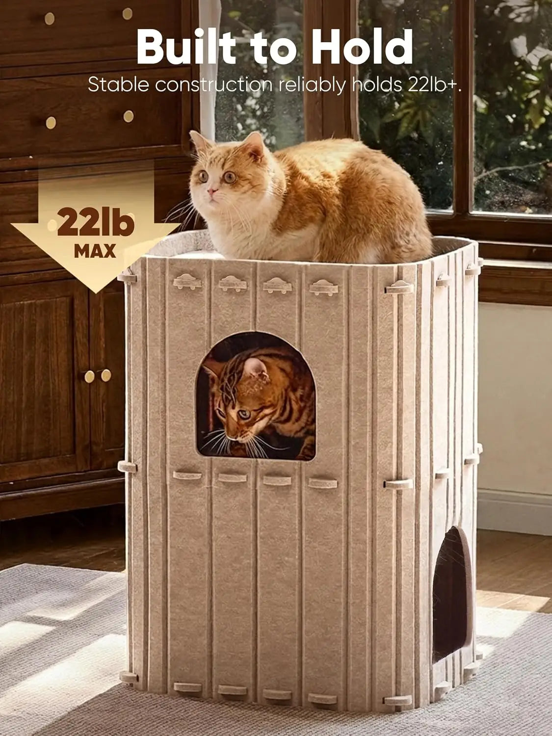 FUKUMARU Cat House for Indoor Cats, Warm Felt Cat Bed, Scratch Resistant