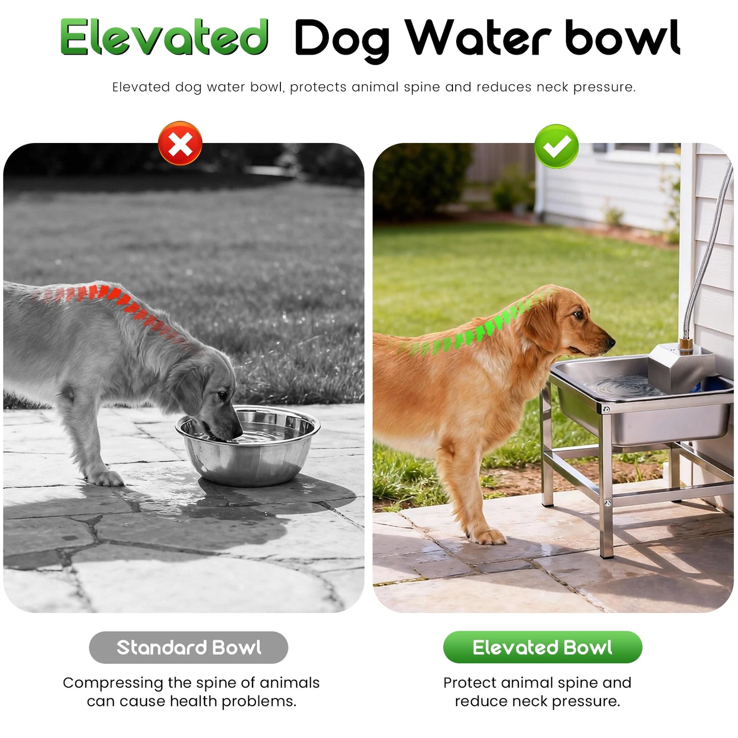 Large Capacity Automatic Elevated Dog Water Bowl With Support - Durable Stainless Steel Raised Dog Bowl with Stand for Large Dogs, Easy to Clean and Assemble for Indoor and Outdoor Use