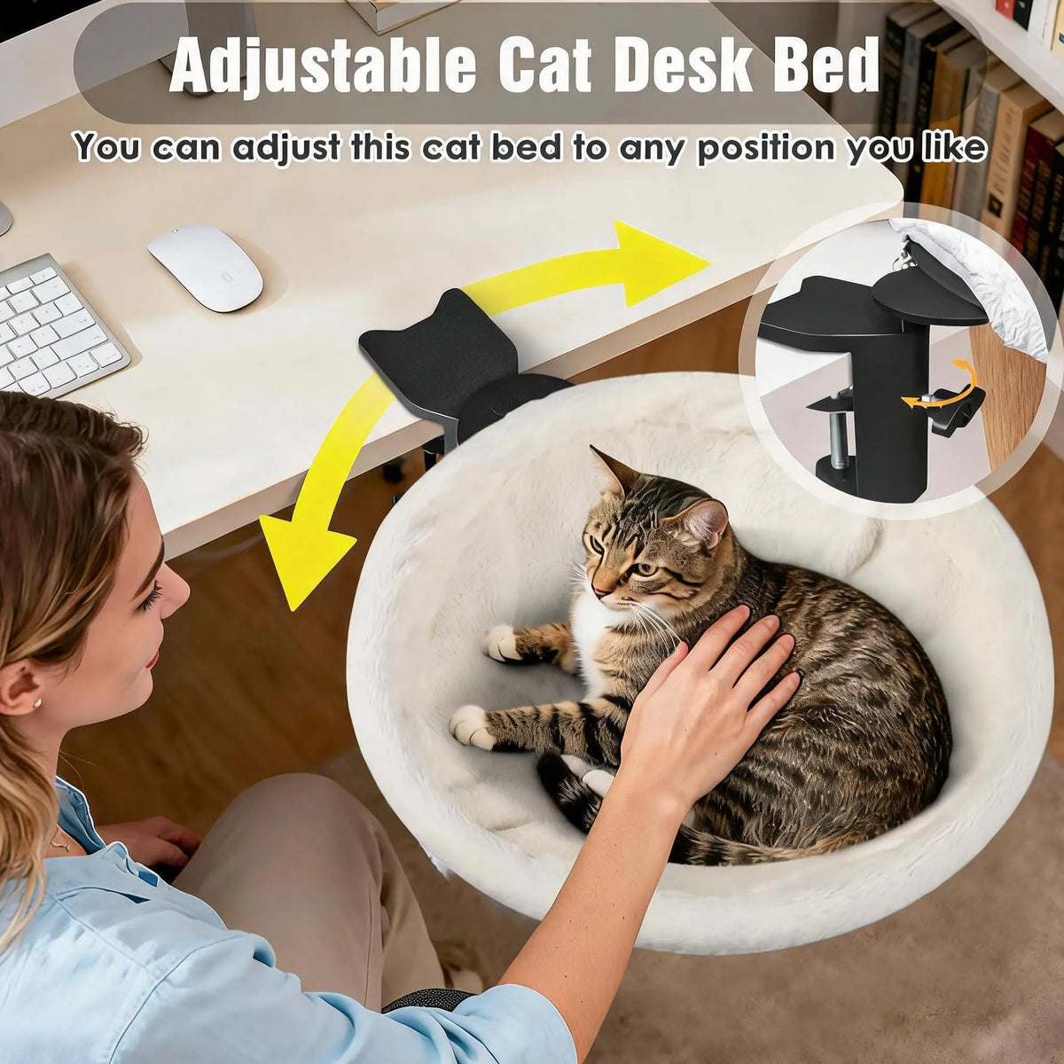 Rotating Cat Table Bed Round Ultra Soft Plush Faux Fur Cat Bed Warm Cozy Sleeping Lounger for Indoor Cats Home Decor, 15.75 Inch