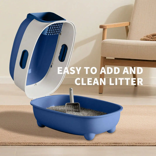 Foldable Cats Litter Box For Home, Enclosed Cats Litter Box With Lid And Scoop, Large Size Anti-Splashing Easy To-Clean, Front Entry And Exit