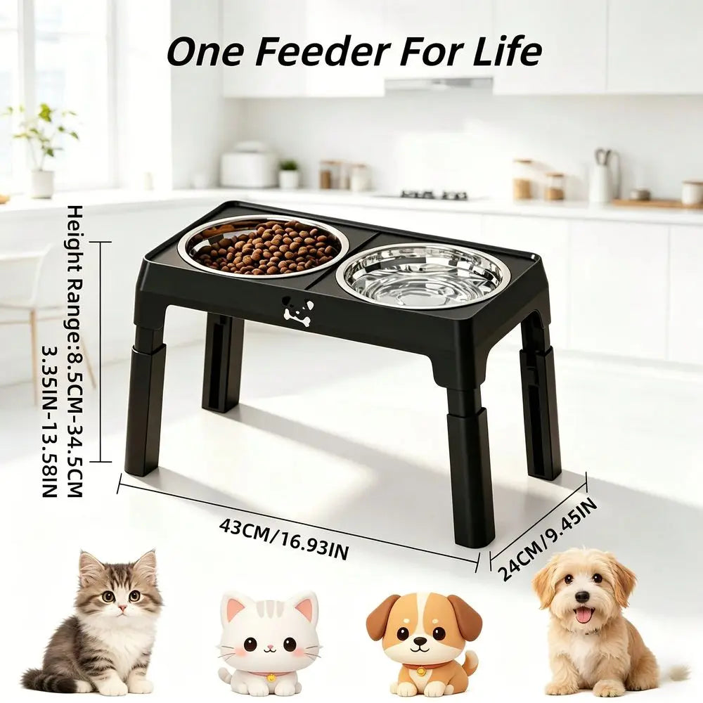 Steel Elevated Dog Bowls, AntiSlip Raised Pet Feeder For Large Dogs, Adjustable Height Food Water Bowls