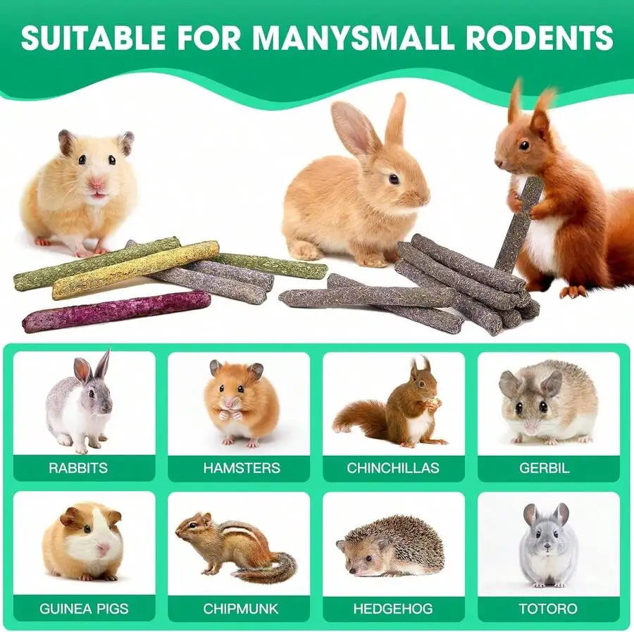 33 Pcs Natural Chew Sticks For Rabbits Guinea Pigs Hamsters Hedgehogs Timothy Hay Calendula Rose Forget-Me-Not