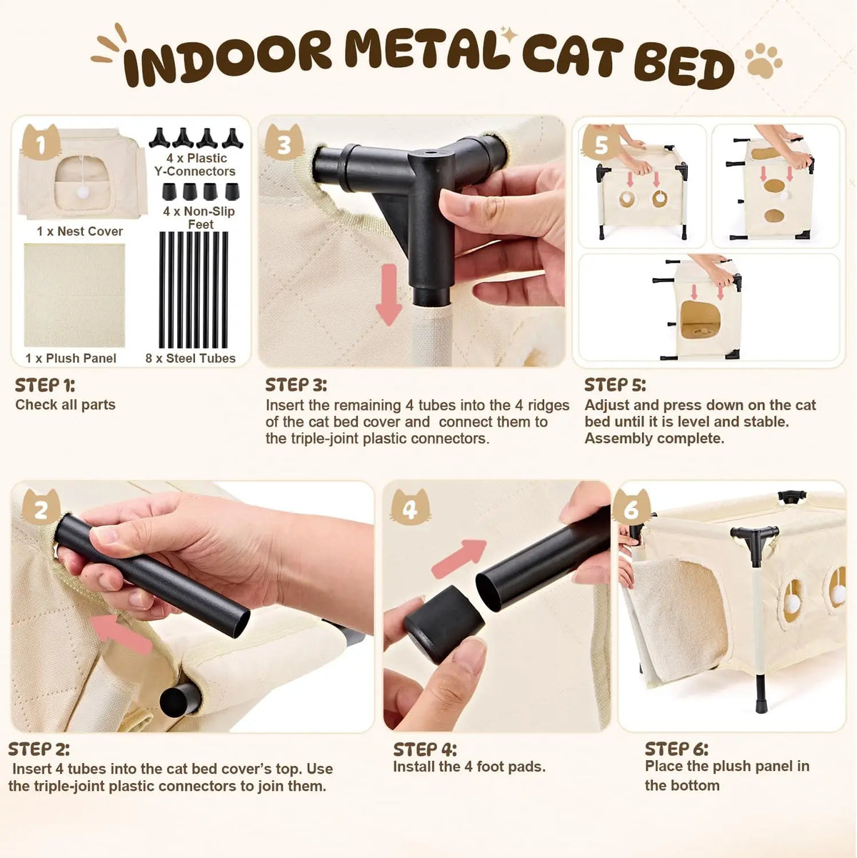 SlowTon Cat Houses for Indoor Cats, Covered Cat Bed Cave Hideaway, Beige, M