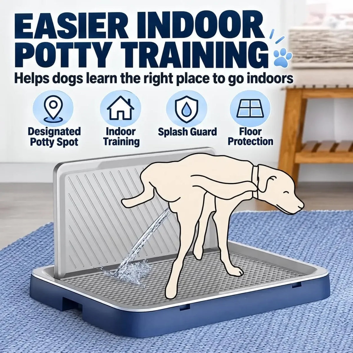 Indoor Dog Potty Tray, 19.9 X 15.4 in Pee Pad Holder with High Wall, Blue