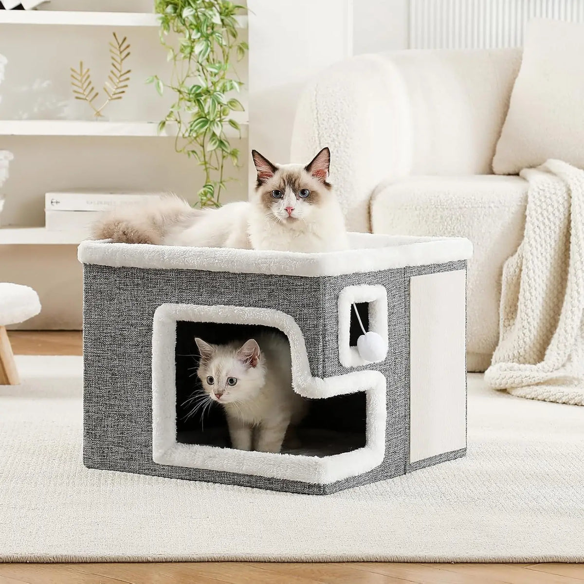Cat Houses for Indoor Cats, Covered Cat Bed Cave with Scratch Pad