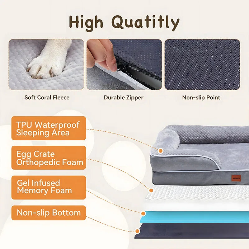Egg-shaped Memory Foam Four Season Square Waterproof Large Cat / Dog Bed Soft Thickened Pet Sofa Cushion Large / Medium / Small Size with Removable Cover for Easy Washing Non-slip Base Durable and Resistant To Chewing Protect