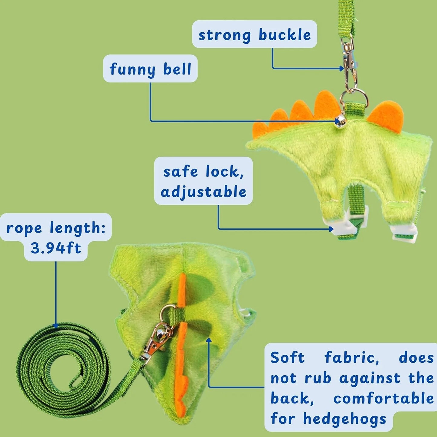 3PCS Dinosaur Small Pet & Set, Ferret Hamster Guinea Pig Rat Harness Leash For Training Play