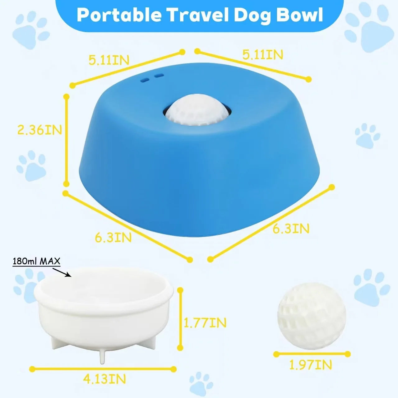 Slow Feeder Dog Bowls for Liquid Treat, 【Enrichment Ball-Roll】 Bone Broth Dog Lick Bowl, 3/4 Cup Yogurt Pup Lick Toy