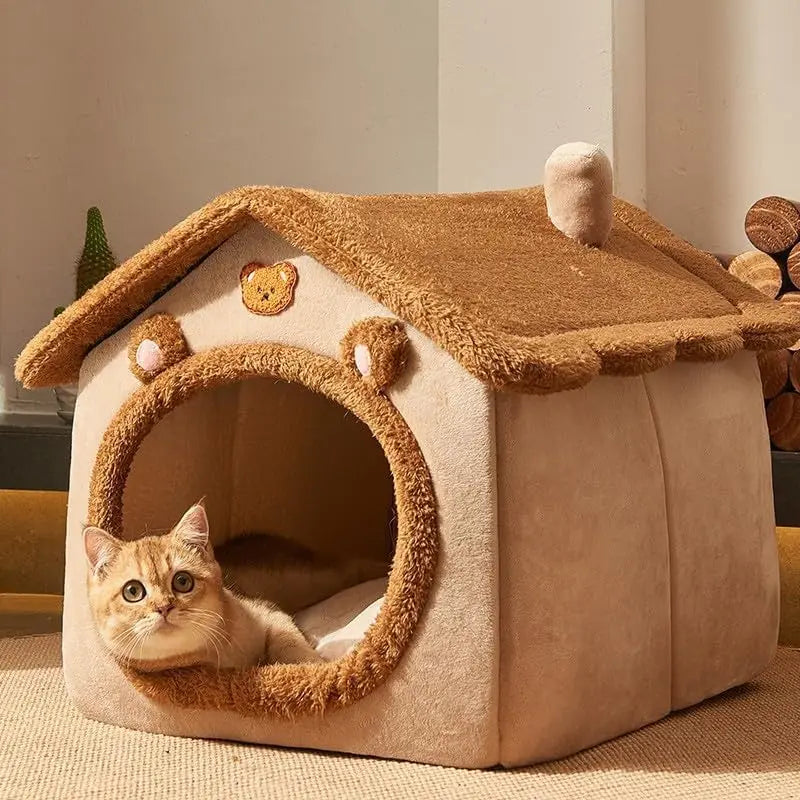 Cat Beds for Indoor Cats Small Dog,Cute Bear Cat Bed Cave Cat House