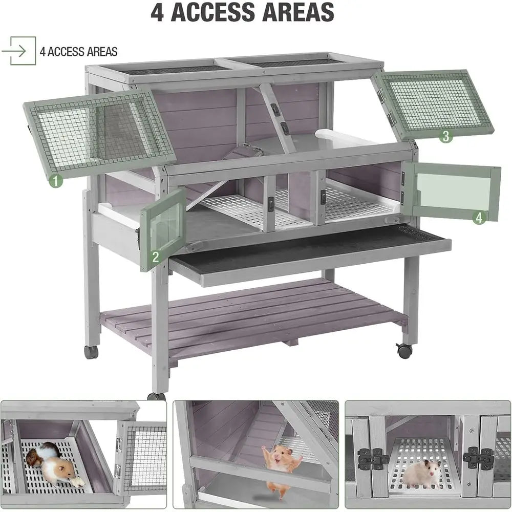 Large Guinea Pig Cage with Wheels, Anti-Chew Metal e Lamp, Deep Leakproo Pull-Out Tray, Spacious Habitat or Hamsters, Rats, Chin