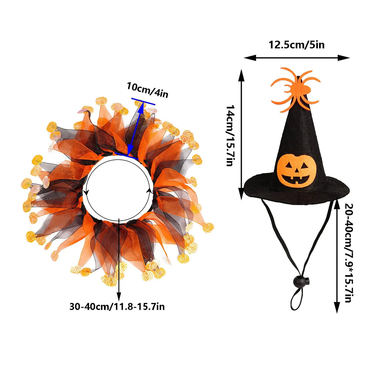 Cat Witch Halloween Costume Suit,  Small Dogs & Cats Tutu Collar and Witch Pumpkin Hat Cute Costume Suit Kitten Outfit Clothing for Birthday Party Thanksgiving Christmas Holiday
