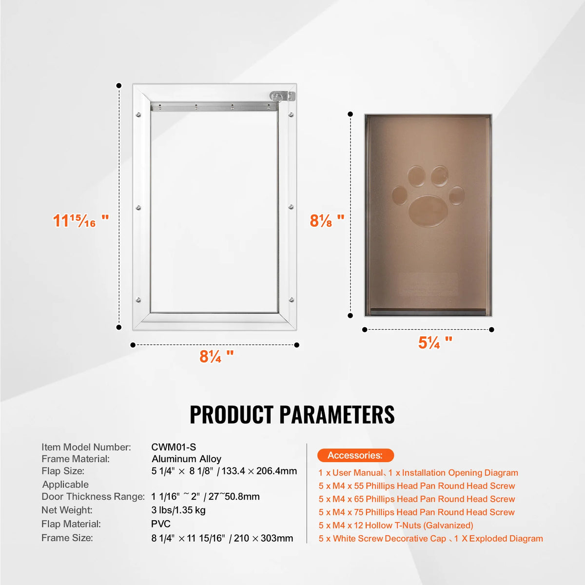 SucceBuy Pet Door M/L/XL with Magnetic Flaps and Metal Frame Strong and Weatherproof Easy In-and-Out Access for Doggies White