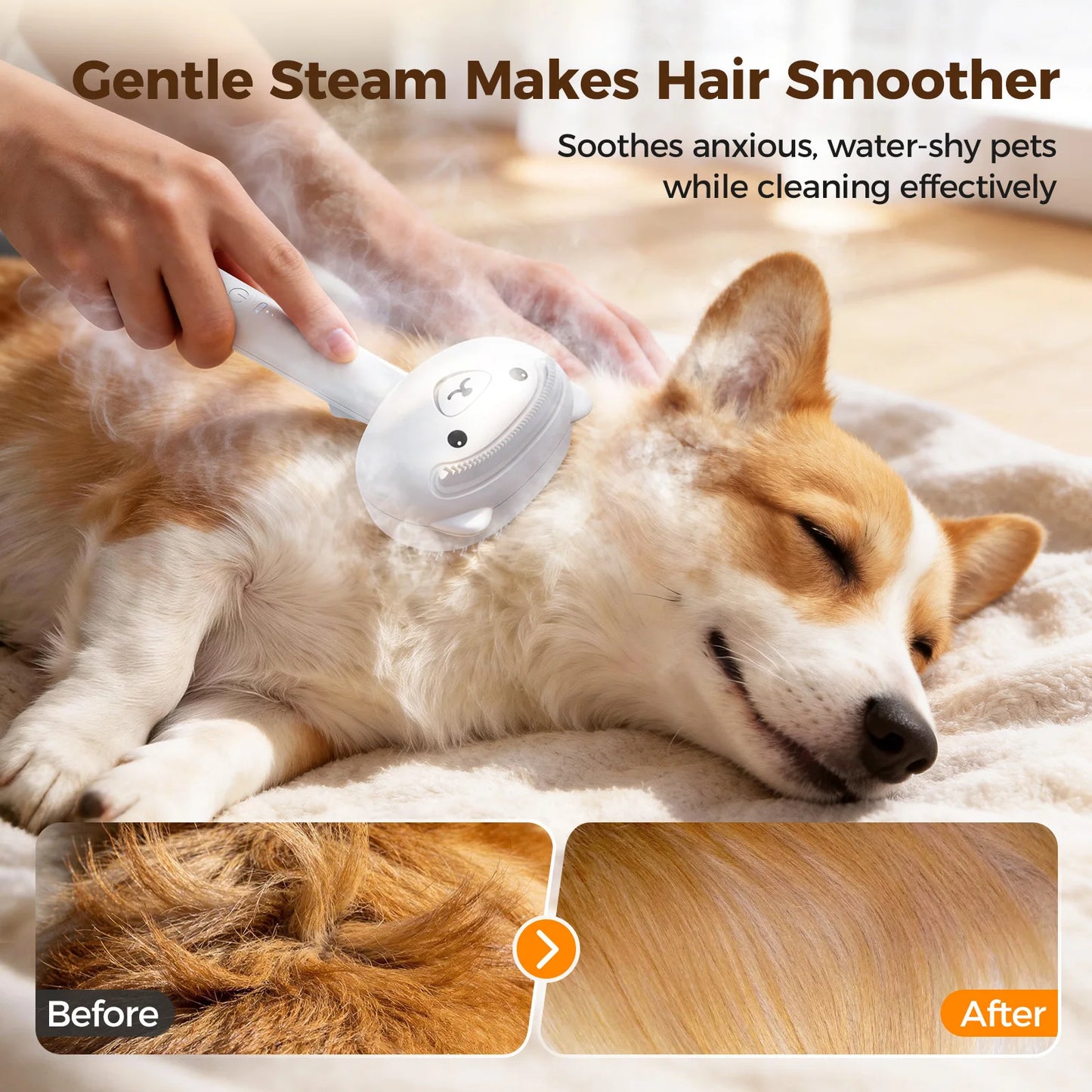 Self Cleaning Shedding Steam Cat Brush, Silicone Scraper Included Dog Brush, primecat, Cat Brushes for Shedding, USB Rechargeable, for Grooming & Haired Pets, Dogs & Cats, White