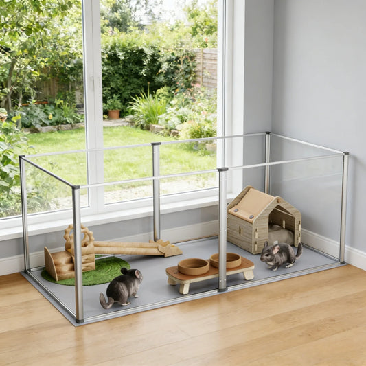 124cm Clear Acrylic Hamster Play Pen Indoor 6 Panels Pet Enclosure w/ Waterproof Floor Pad for Guinea Pigs Hedgehogs(No light)