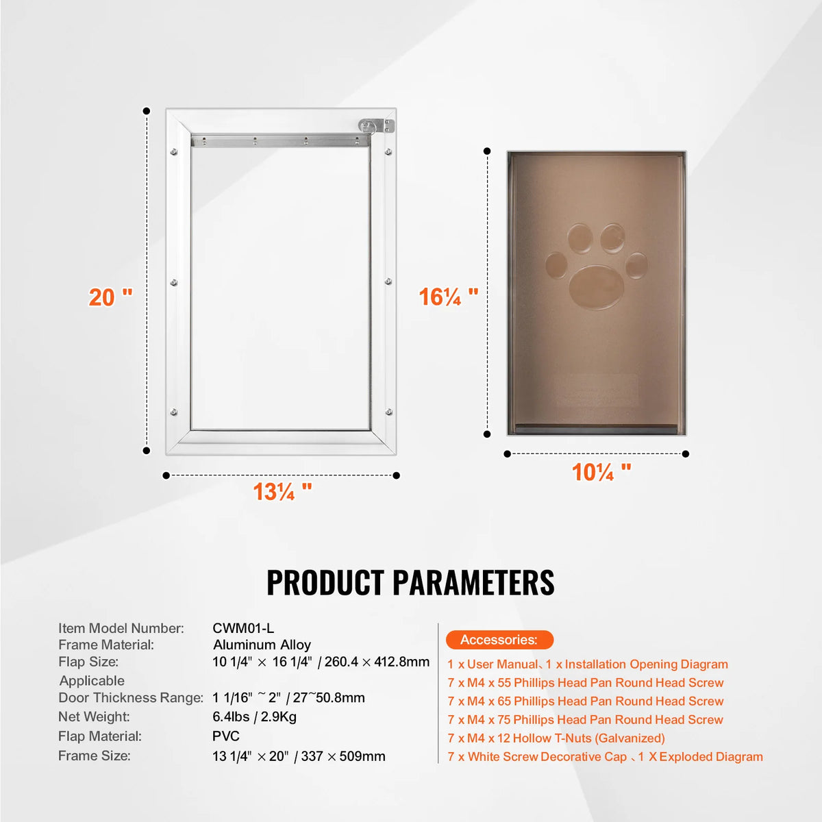 SucceBuy Pet Door M/L/XL with Magnetic Flaps and Metal Frame Strong and Weatherproof Easy In-and-Out Access for Doggies White