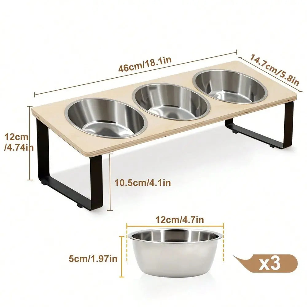 Cat Food Bowl And Mat, 3 Stainless Steel Raised Cat Bowls With Stand, 15Tilted Cat Bowl For Indoor Multiple Cats