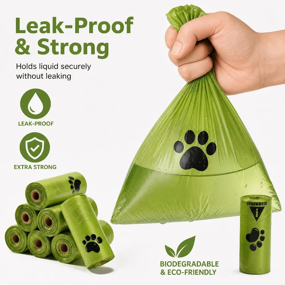 10pcs Biodegradable Dog Poop Bags Eco‑Friendly Compostable Pet Waste Bags Thick Leak‑Proof Puppy Poop Bags For Dog Walking Outdoor Travel