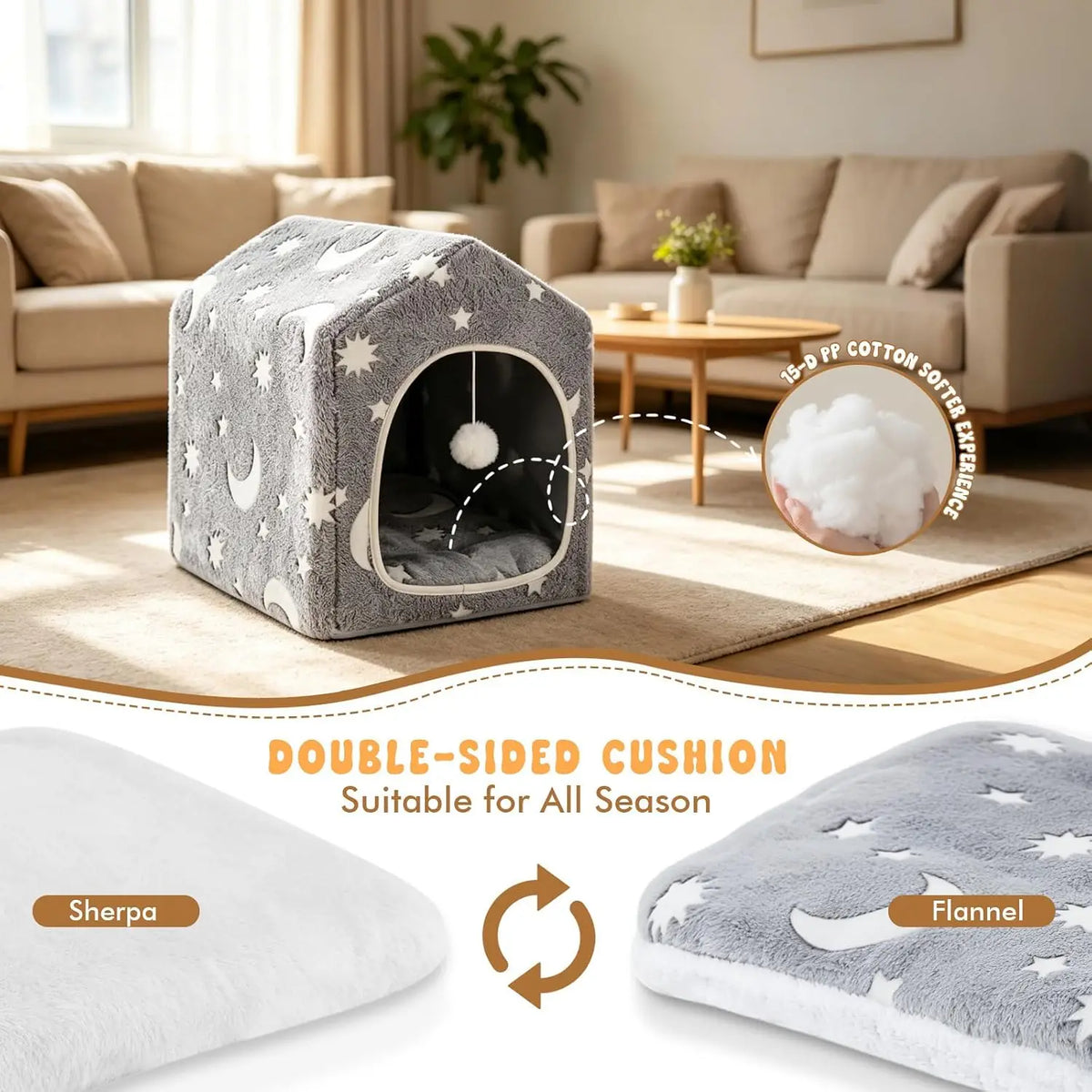 Cat House for Indoor Cats, Cat Bed Cave Enclosed Hideaway with Frame