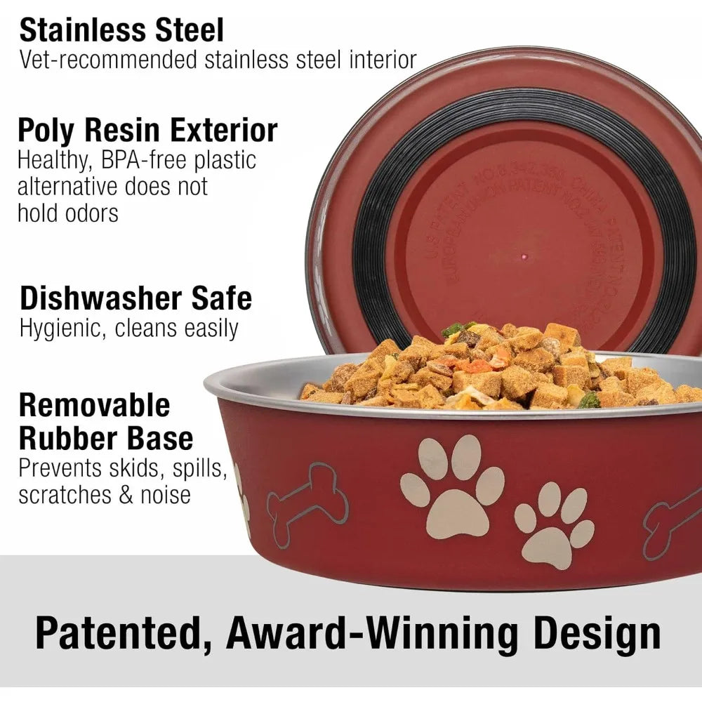 Spill Proof Non Skid Stainless Steel Pet Bowl for Dogs and Cats with Anti Slip Rubber Base Food and Water Feeder Dish for Home Kitchen Travel Car Outdoor Use Medium Size 20-35 lbs Capacity for Puppy Small Medium Pets