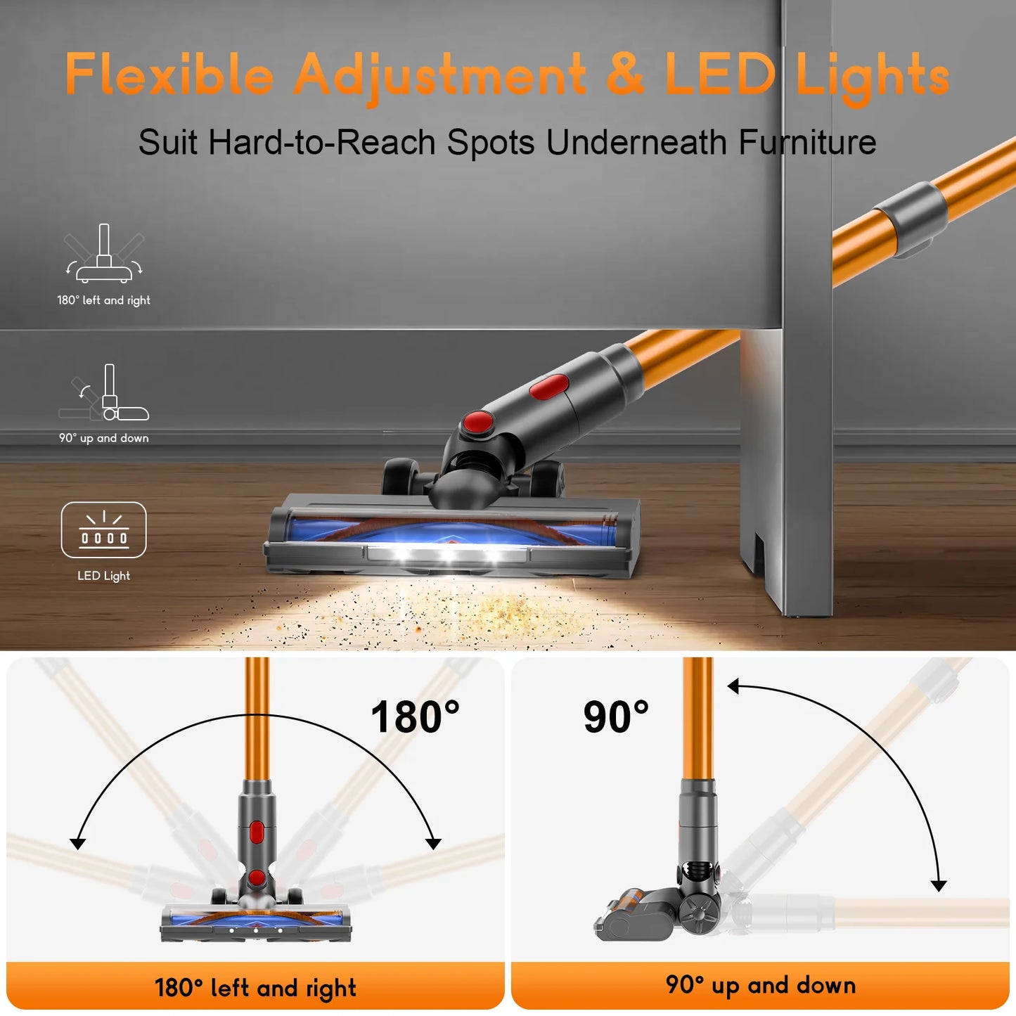 Honki 78KPA Cordless Vacuum Cleaner with LED High Power Strong Suction Wet and Dry Handheld Vacuum Cleaner for Pet Hair Carpet