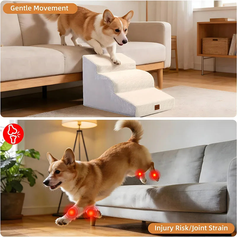 Durable High-density Foam Suitable for Small-sized, Injured and Elderly Pets Curved Pet Stairs 3/4/5 Steps Suitable for Bed/Sofa/Car Removable Outer Cover (with TPU Waterproof Layer) Take Care of The Joints of Cats and Dogs A