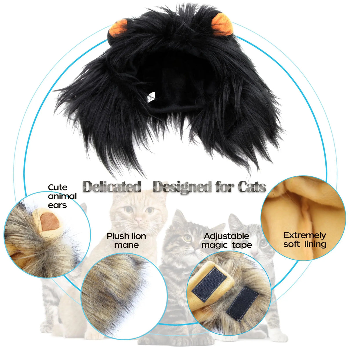 Lion Mane Wig for Cat Costume Pet Adjustable Washable Comfortable Fancy Lion Hair Cat Clothes Dress for Halloween Christmas Easter Festival Party Activity (Brown)