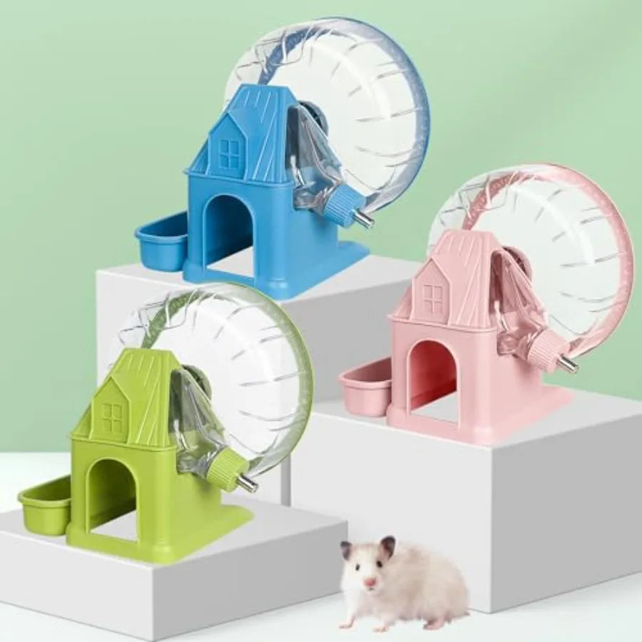 4 in 1 Quiet Hamster Exercise Wheel, Multi Functional Hamster House with Running Wheel, Water Bottle, Food Bowl and Hideout, Sm