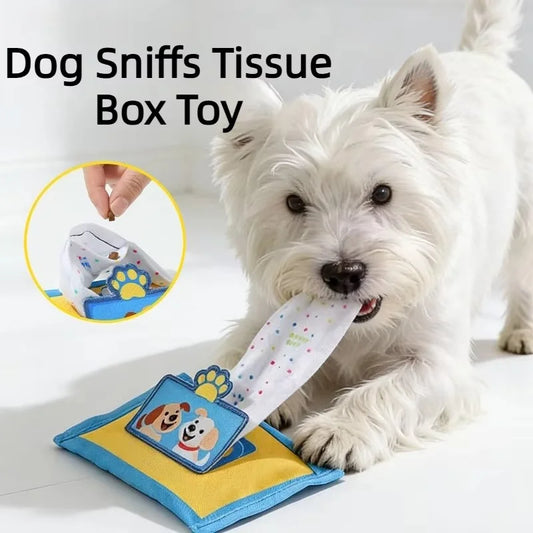 Dog Snuffle Tissue Box Toy, Tear Resistant Squeaky Hide Treat Puzzle, Enrichment Nose Work Anxiety Relief Interactive Puppy Chew Training Toy for Small Medium Dogs