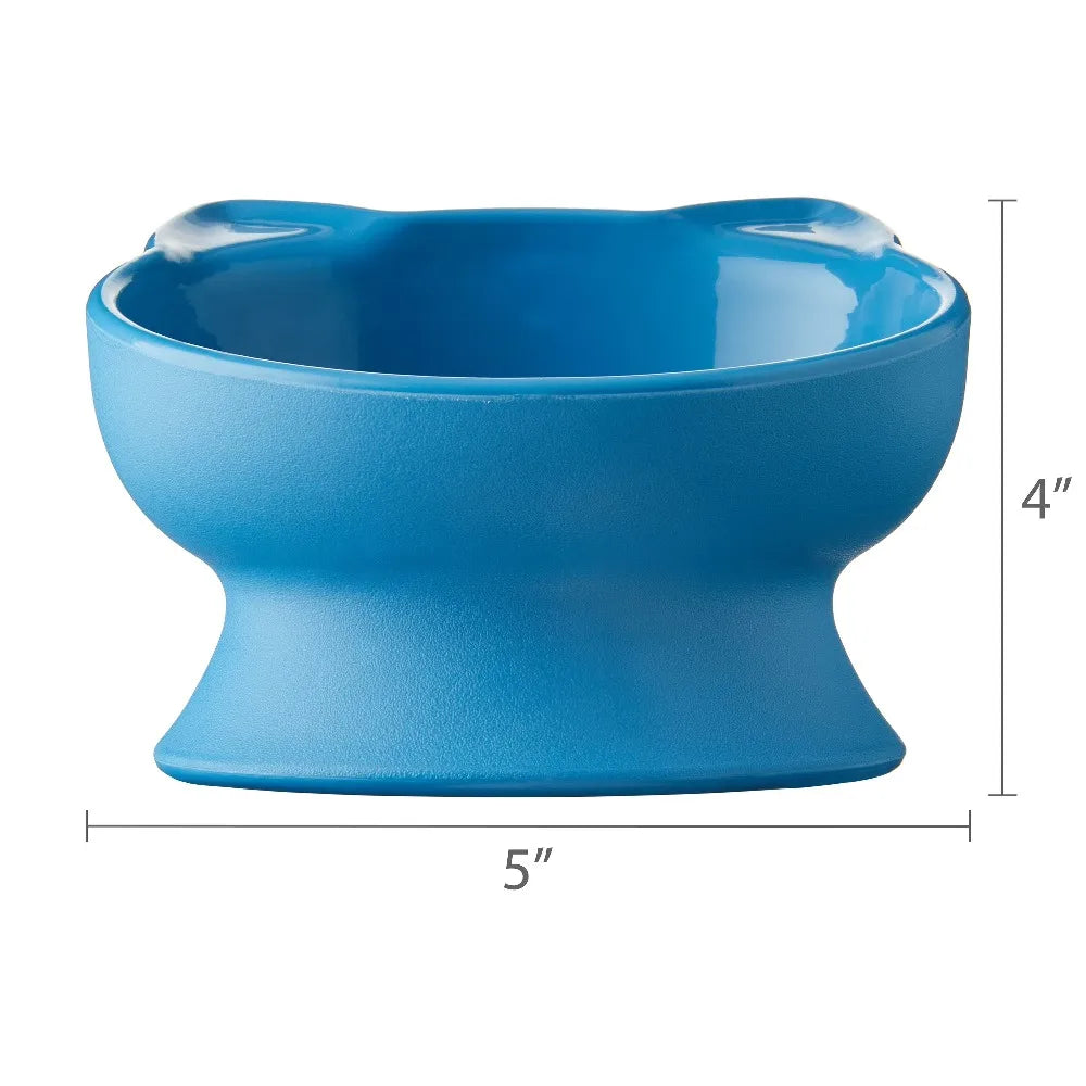 Elevated Cat Bowl with Ears Design Pet Food Water Feeder Dish Anti Vomit Slow Eating 0.8 Cup Capacity Blue Plastic Cute Bowls for Cats and Small Dogs