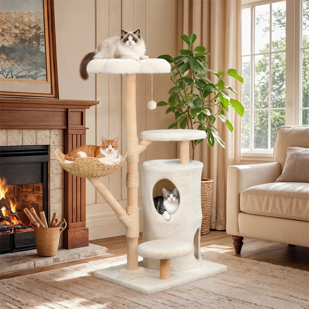 142cm Tall Cat Tree Tower for Indoor Cats, Multi-Level Cat Tree with Scratching Posts,Large Cat Activity Tower Kitty Play Center