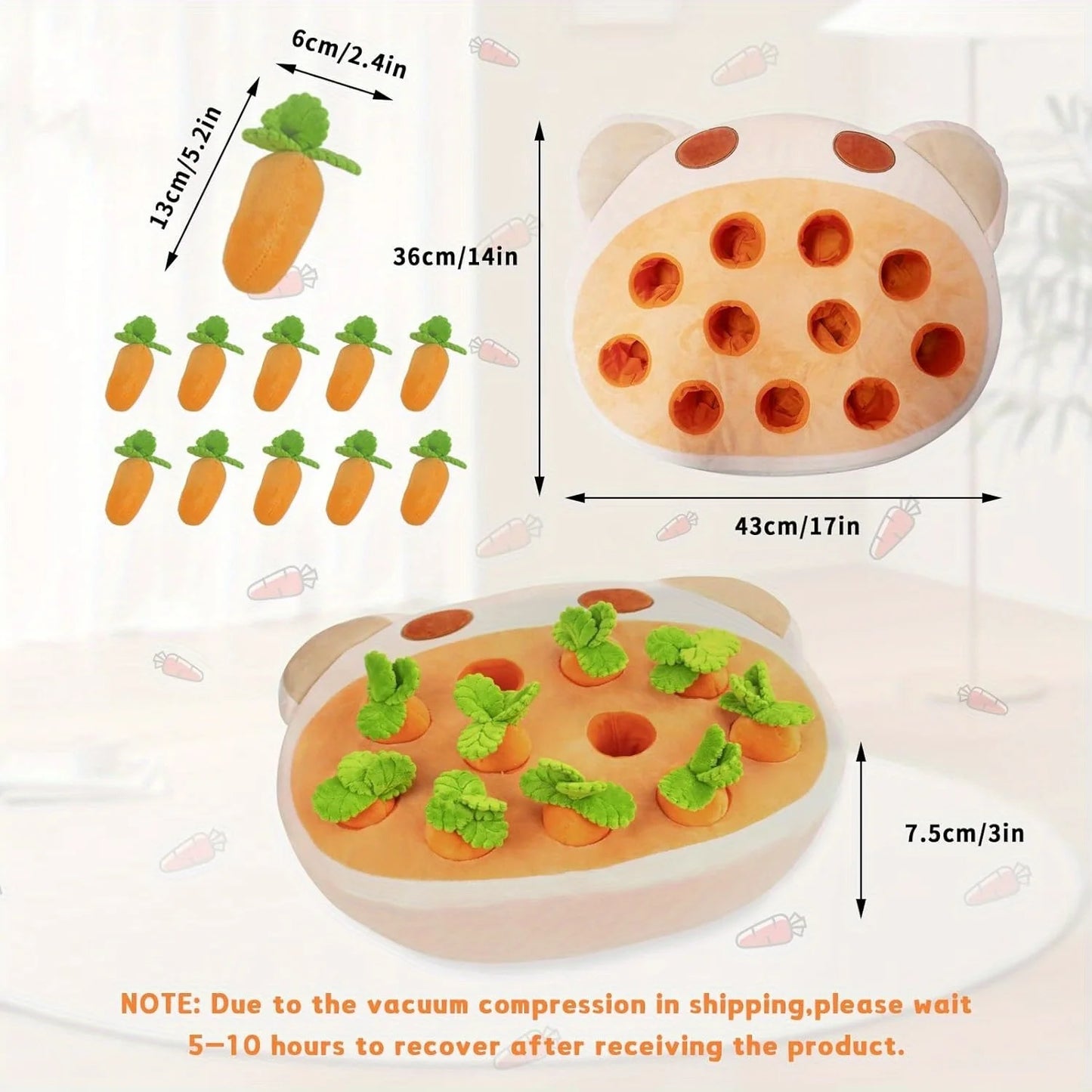 Interactive Hide and Seek Dog Toy with 11 Squeaky Carrots Plush Puzzle for Small and Medium Dogs